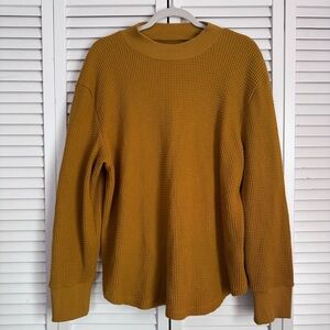 Madewell Mockneck Waffle Sweatshirt Tee Long Sleeve Top Mustard Yellow Size XL